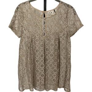 Anthropologie Akemi + Kin Lyra Champagne Silver Mettalic Lace Blouse Sz S